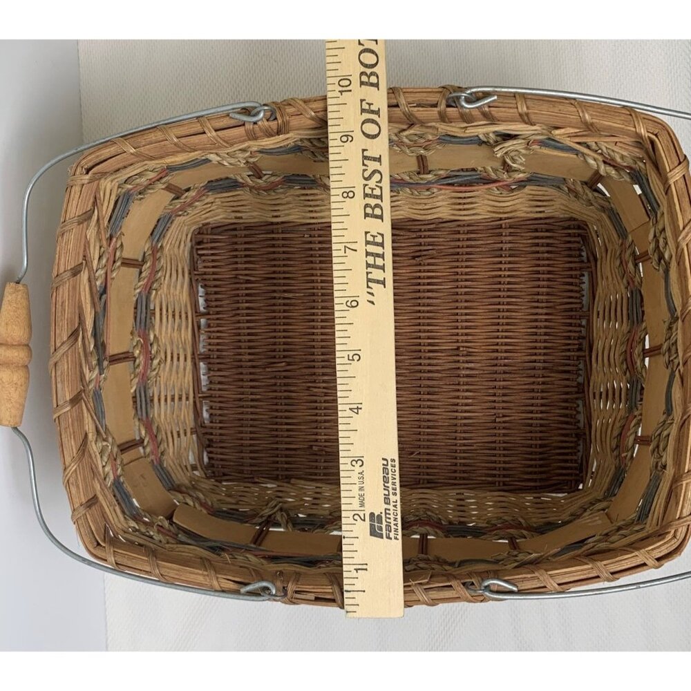 Vintage Nautical-Themed Woven Basket Wire Bail Handles Sailboat Design 10"x12" - Picture 10 of 14
